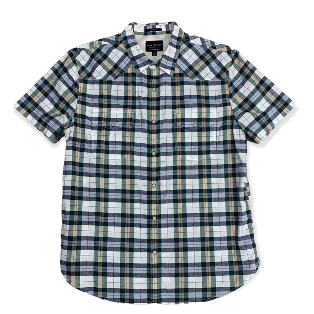 LUCKY BRAND Saturday Stretch, Slim Fit, Short Sleeve Button Down, Size L